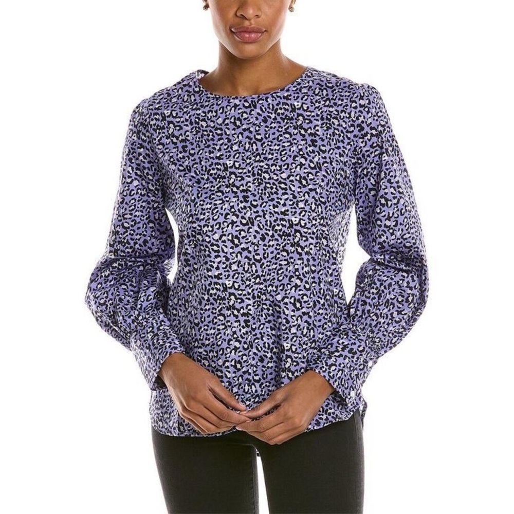 Tyler Boe Women's Brit Purple Animal Print Long Sleeve Shirt Small